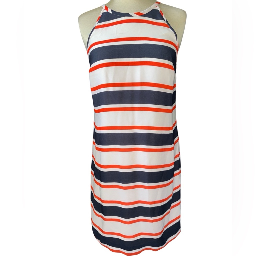 Banana Republic dress halter style side zip keyhole w/tie back stripe Sz 2 NWT